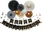 Happy Anniversary Banner Party Hanging Paper Fans Decoration (Black Gold)